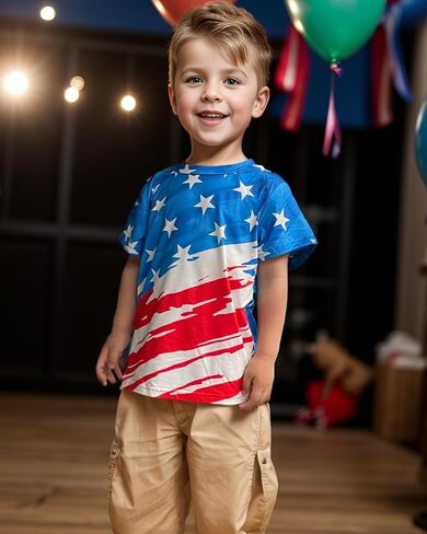 July 4th Boys Girls Patriotic Shirt Kids Memorial Day American Flag Tees Tops 4-10 Years in Saudi Arabia
