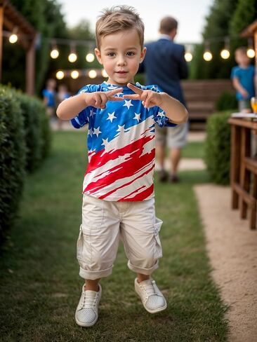 July 4th Boys Girls Patriotic Shirt Kids Memorial Day American Flag Tees Tops 4-10 Years in Saudi Arabia