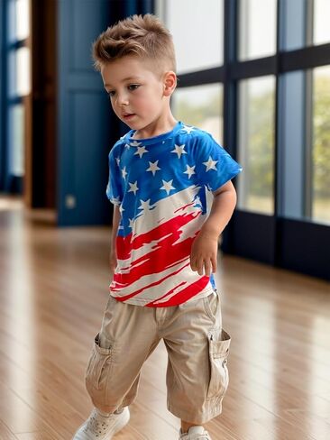July 4th Boys Girls Patriotic Shirt Kids Memorial Day American Flag Tees Tops 4-10 Years in Saudi Arabia