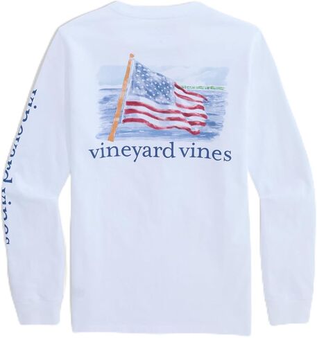 تي شيرت Vineyard Vines للأولاد مطبوع عليه علم البحر اللامع بأكمام طويلة وجيب in Kuwait