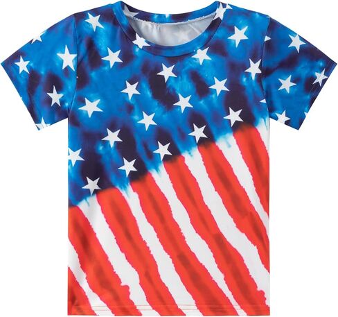 July 4th Boys Girls Patriotic Shirt Kids Memorial Day American Flag Tees Tops 4-10 Years in Saudi Arabia