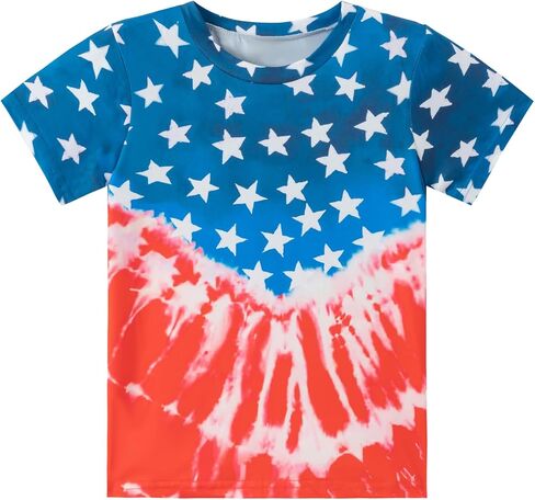 July 4th Boys Girls Patriotic Shirt Kids Memorial Day American Flag Tees Tops 4-10 Years in Saudi Arabia