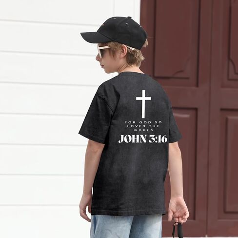 BeWithYou Kids Christian Shirts for Boys Religious Jesus Faith Tshirts Vintage Bible Verse Cross Graphic Tees Acid Wash Tops in Saudi Arabia