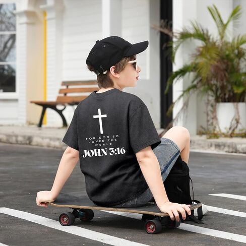 BeWithYou Kids Christian Shirts for Boys Religious Jesus Faith Tshirts Vintage Bible Verse Cross Graphic Tees Acid Wash Tops in Saudi Arabia