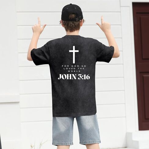 BeWithYou Kids Christian Shirts for Boys Religious Jesus Faith Tshirts Vintage Bible Verse Cross Graphic Tees Acid Wash Tops in Saudi Arabia