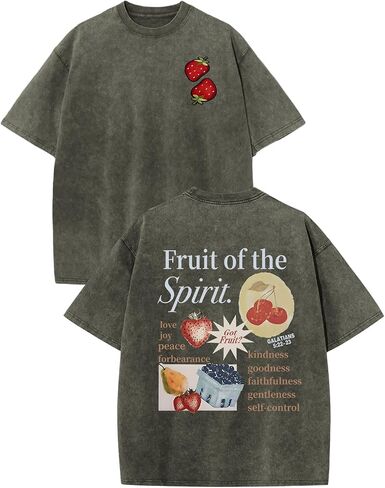 Christian Shirts for Boys Fruit of The Spirit Shirt Kids Jesus Tshirt Religious Oversized Graphic Tees Acid Wash Top in Saudi Arabia