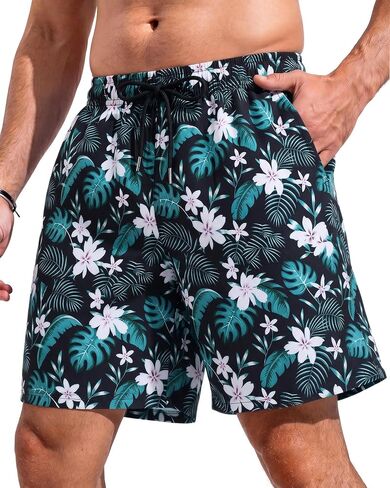 7 Inch Men's Swim Trunks with Mesh Liner No Compression Liner Quick Dry Drawstring Zipper Pockets for Beach Pool Surfing in Saudi Arabia