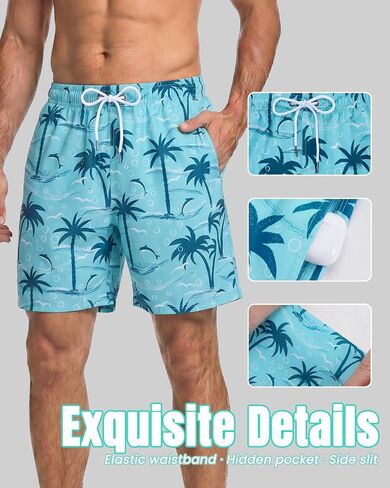 7 Inch Men's Swim Trunks with Mesh Liner No Compression Liner Quick Dry Drawstring Zipper Pockets for Beach Pool Surfing in Saudi Arabia