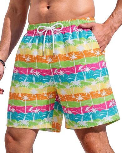 7 Inch Men's Swim Trunks with Mesh Liner No Compression Liner Quick Dry Drawstring Zipper Pockets for Beach Pool Surfing in Saudi Arabia