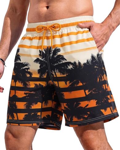 7 Inch Men's Swim Trunks with Mesh Liner No Compression Liner Quick Dry Drawstring Zipper Pockets for Beach Pool Surfing in Saudi Arabia