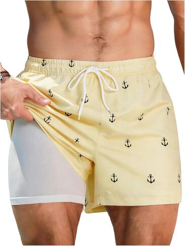 VIPWOLF Men's Swim Trunks with Compression Liner Elastic Waist 2 in 1 Swimwear Bathing Suits Quick Dry Hawaii Beach Shorts in Saudi Arabia
