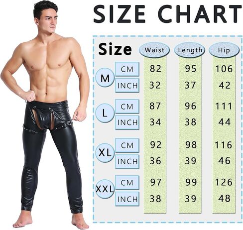 QiaTi Mens Skinny Pants Faux Leather Open Crotch Trousers Long Pant with Bulge Pouch for Men Club in Saudi Arabia