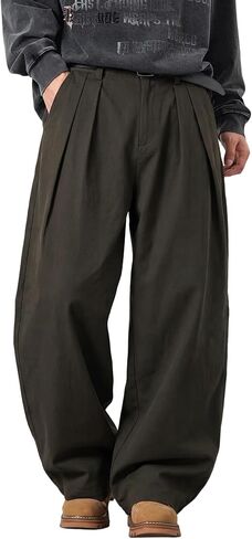 Mens Wide Leg Pants Elastic Waist Pants Pleated Loose Trendy Long Trousers in Saudi Arabia