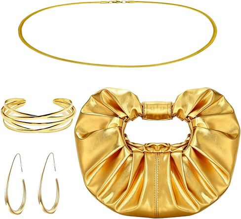 4 Pcs Gold Clutch Purses Jewelry Sets for Women, Gold Evening Bag Handbag Prom Jewelry Set, Formal Prom Purse Necklace Earrings Bracelet for Party Wedding Formal in Saudi Arabia