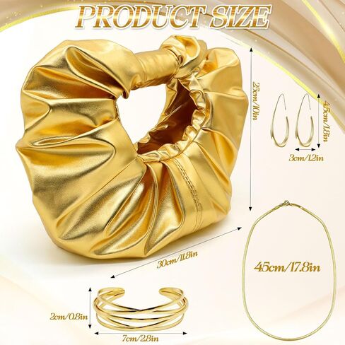 4 Pcs Gold Clutch Purses Jewelry Sets for Women, Gold Evening Bag Handbag Prom Jewelry Set, Formal Prom Purse Necklace Earrings Bracelet for Party Wedding Formal in Saudi Arabia
