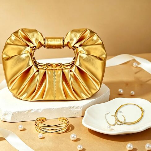 4 Pcs Gold Clutch Purses Jewelry Sets for Women, Gold Evening Bag Handbag Prom Jewelry Set, Formal Prom Purse Necklace Earrings Bracelet for Party Wedding Formal in Saudi Arabia