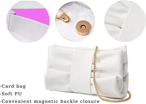 Women Clutch Bag Dressy Formal Handbag Pleated PU Clutch Purse Detachable Chain Crossbody Bag in Saudi Arabia