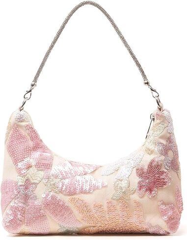 Women's Beaded Sequin Floral Evening Bag Embroidered Top Handle Underarm Shoulder Handbags for Wedding Party in Kuwait