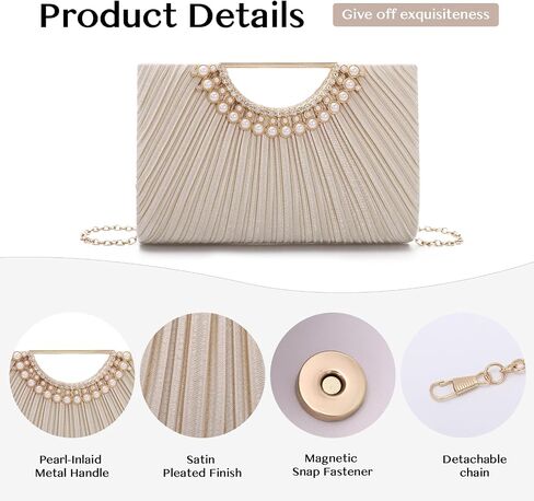 Pleated Satin Clutch Purse for Women, Evening Bag with Chain Formal for Wedding Party in Saudi Arabia