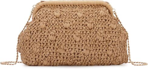 Oweisong Straw Clutch Purse for Women Summer Beach Bags Woven Evening Bags 2026 Wicker Shoulder Handbag for Vacation in Kuwait