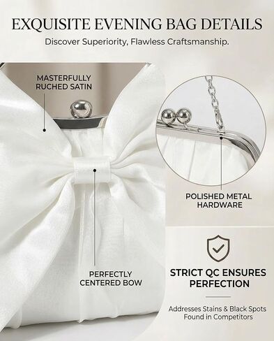 Bow Purse for Women, Bridal Clutch White Evening Bag, Ruched Purses Satin Silk Handbag with Chain Strap in Saudi Arabia