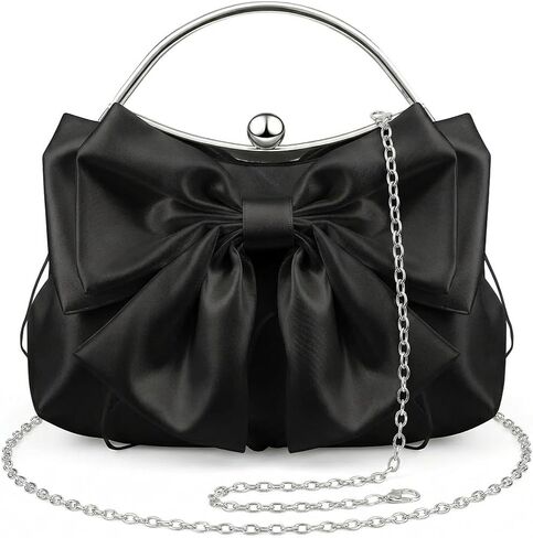 Bow Purse for Women, Bridal Clutch White Evening Bag, Ruched Purses Satin Silk Handbag with Chain Strap in Kuwait