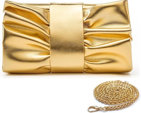 Women Clutch Bag Dressy Formal Handbag Pleated PU Clutch Purse Detachable Chain Crossbody Bag in Saudi Arabia
