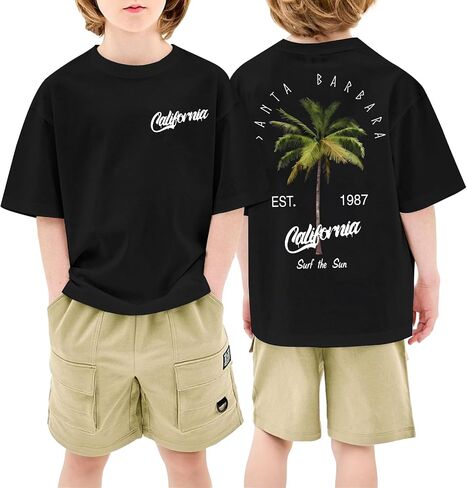 Graphic Palm Tree Tees for Boys Beach California Shirts Kids Hawaiian Shirt Boys Vacation Summer Tropical T Shirt in Saudi Arabia