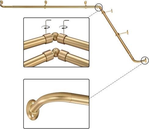 Corner Curtain Rod for Bay Window, L-shaped Curved 2 Sided 36-72 Inch Wrap Around Curtain Rods, Adjustable 1 Inch Drapery Rods for Bedroom Living Room,Matte Black in Saudi Arabia
