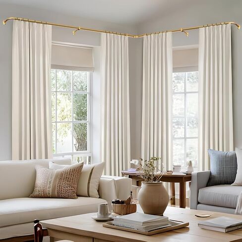 Corner Curtain Rod for Bay Window, L-shaped Curved 2 Sided 36-72 Inch Wrap Around Curtain Rods, Adjustable 1 Inch Drapery Rods for Bedroom Living Room,Matte Black in Saudi Arabia