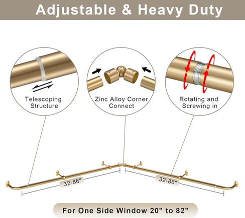 Corner Curtain Rod for Bay Window, L-shaped Curved 2 Sided 36-72 Inch Wrap Around Curtain Rods, Adjustable 1 Inch Drapery Rods for Bedroom Living Room,Matte Black in Saudi Arabia