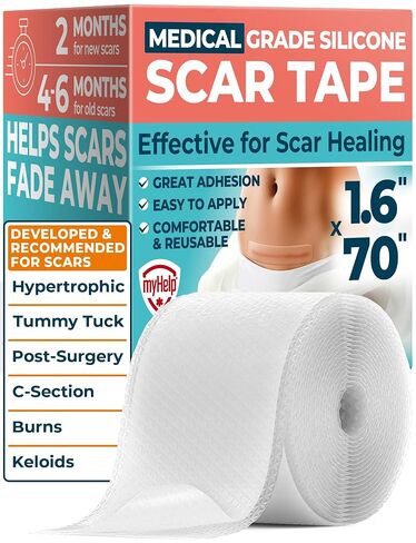 Medical Grade Silicone Scar Tape - 1.6"x70" - Effective Removal of Surgical, Keloid, C-Section, Tummy Tuck, Hypertrophic and Acne Scars - Easy to Use Treatment - Reusable Silicone Scar Sheets in Saudi Arabia