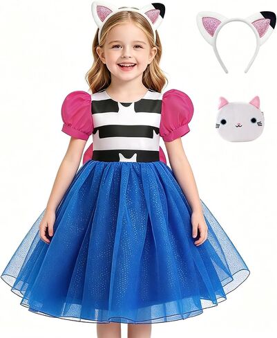 Cat Costume for Kids Cat Birthday Outfit Cat Dress for Girls Birthday Party Dress up Casual Wear 3-8Y in Saudi Arabia