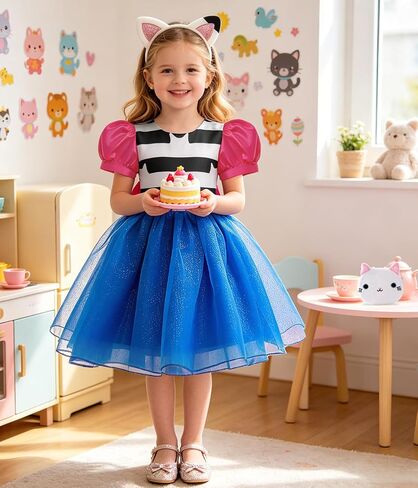 Cat Costume for Kids Cat Birthday Outfit Cat Dress for Girls Birthday Party Dress up Casual Wear 3-8Y in Saudi Arabia
