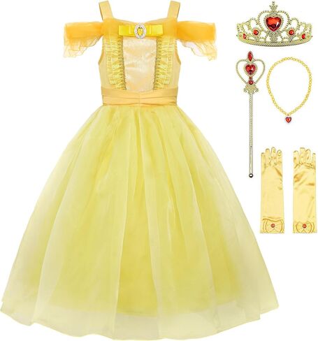 Off Shoulder Layered Princess Costume Dress up for Girls, Yellow in Saudi Arabia