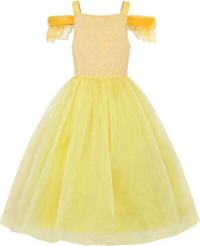 Off Shoulder Layered Princess Costume Dress up for Girls, Yellow in Saudi Arabia