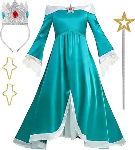Princess Costume Dress for Girls Birthday Halloween Cosplay Dress Up With Crown Earrings Brooch Star Stick Accessories in Saudi Arabia