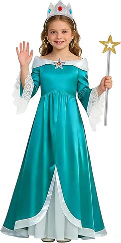Princess Costume Dress for Girls Birthday Halloween Cosplay Dress Up With Crown Earrings Brooch Star Stick Accessories in Saudi Arabia