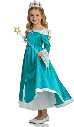 Princess Costume Dress for Girls Birthday Halloween Cosplay Dress Up With Crown Earrings Brooch Star Stick Accessories in Saudi Arabia