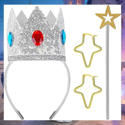 Princess Costume Dress for Girls Birthday Halloween Cosplay Dress Up With Crown Earrings Brooch Star Stick Accessories in Saudi Arabia