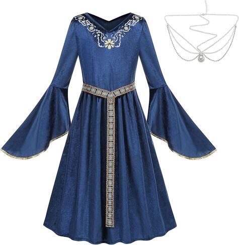 yolsun Medieval Renaissance Costume Girls, 3 PCS Royalty Princess Velvet Dress Up Kids for Halloween Party in Kuwait