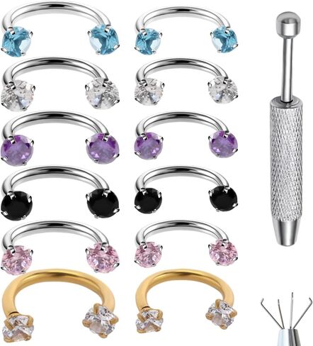 13 PCS Hoop Nose Rings for Women with Noses Ring Tool, Horse Shoe Nose Rings for Women, 6mm and 8mm Horseshoe Noses Ring Hoops for Womens Men Daith Lip Piercing in Saudi Arabia