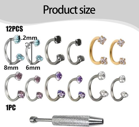 13 PCS Hoop Nose Rings for Women with Noses Ring Tool, Horse Shoe Nose Rings for Women, 6mm and 8mm Horseshoe Noses Ring Hoops for Womens Men Daith Lip Piercing in Saudi Arabia