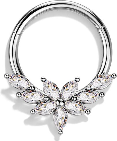Melighting 16G زهرة الذهب خاتم الحاجز، 316L الفولاذ المقاوم للصدأ الحاجز المجوهرات يتوقف الجزء مع ماركيز تشيكوسلوفاكيا، 10 ملم أنيقة Daith ثقب المجوهرات للنساء in Kuwait