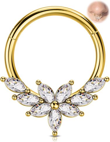 Melighting 16G زهرة الذهب خاتم الحاجز، 316L الفولاذ المقاوم للصدأ الحاجز المجوهرات يتوقف الجزء مع ماركيز تشيكوسلوفاكيا، 10 ملم أنيقة Daith ثقب المجوهرات للنساء in Kuwait