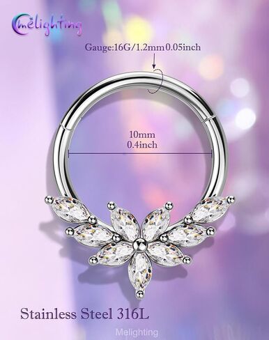 Melighting 16G زهرة الذهب خاتم الحاجز، 316L الفولاذ المقاوم للصدأ الحاجز المجوهرات يتوقف الجزء مع ماركيز تشيكوسلوفاكيا، 10 ملم أنيقة Daith ثقب المجوهرات للنساء in Kuwait