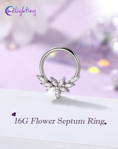 Melighting 16G زهرة الذهب خاتم الحاجز، 316L الفولاذ المقاوم للصدأ الحاجز المجوهرات يتوقف الجزء مع ماركيز تشيكوسلوفاكيا، 10 ملم أنيقة Daith ثقب المجوهرات للنساء in Kuwait