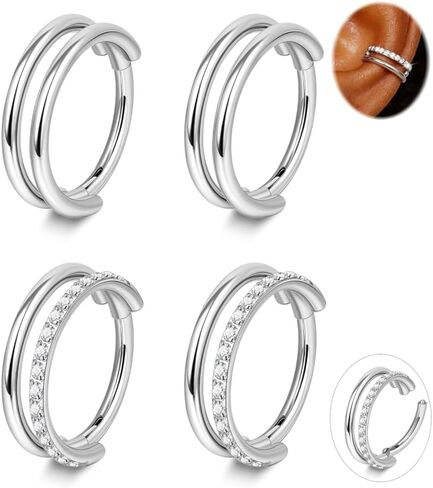 4PCS 16G Cartilage Double-Hoop Earrings for Women Surgical Steel Hinged Helix Conch Piercing Jewelry Hypoallergenic Stacked Clicker Tragus Earrings Hoops 8/10/12mm in Saudi Arabia