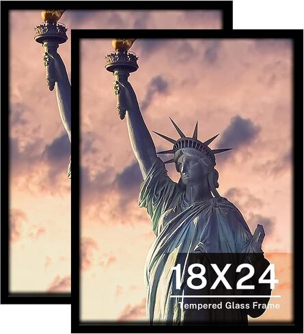 ONE WALL Tempered Glass 18x24 Poster Frame, Black Wood Photo Picture Frame for Wall Vertically or Horizontally Display - Mounting Hardware Included in Saudi Arabia