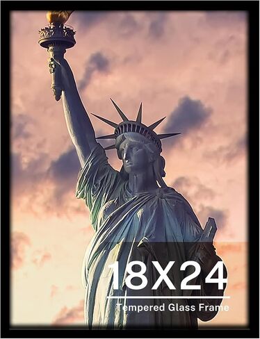 ONE WALL Tempered Glass 18x24 Poster Frame, Black Wood Photo Picture Frame for Wall Vertically or Horizontally Display - Mounting Hardware Included in Kuwait